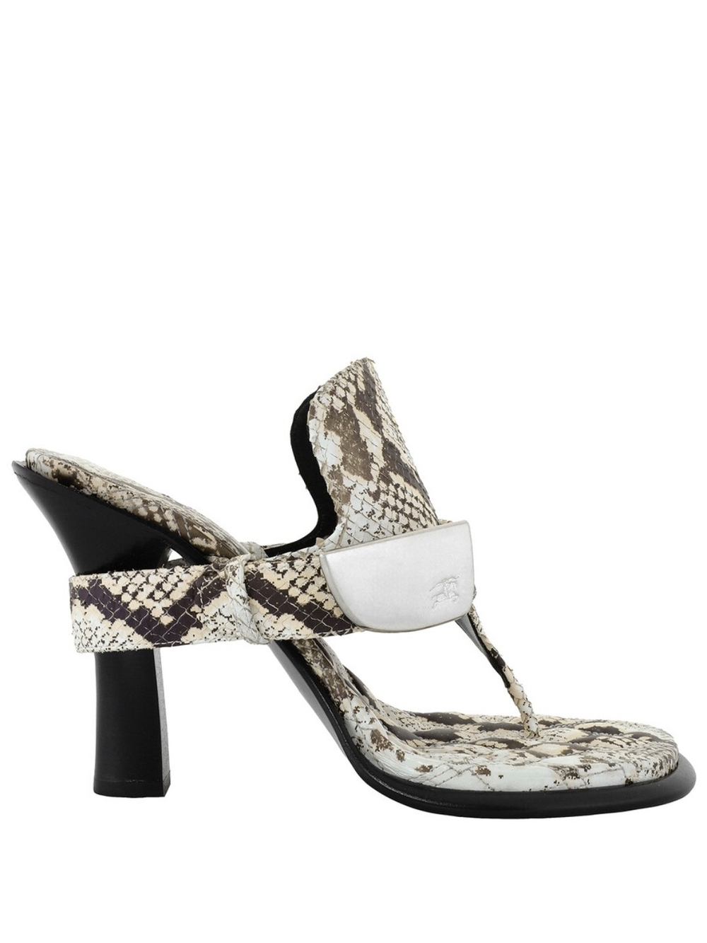 Burberry Cream and Brown Snake-Print Thong Heel Sandal